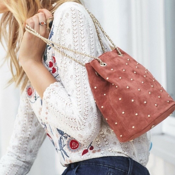 Sezane Handbags - Sezane Bourse Hope Suede Studded Drawstring Bag